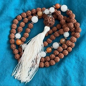 3/$50⚡️White Jade and Golden Agate Rudraksha Bead Mala